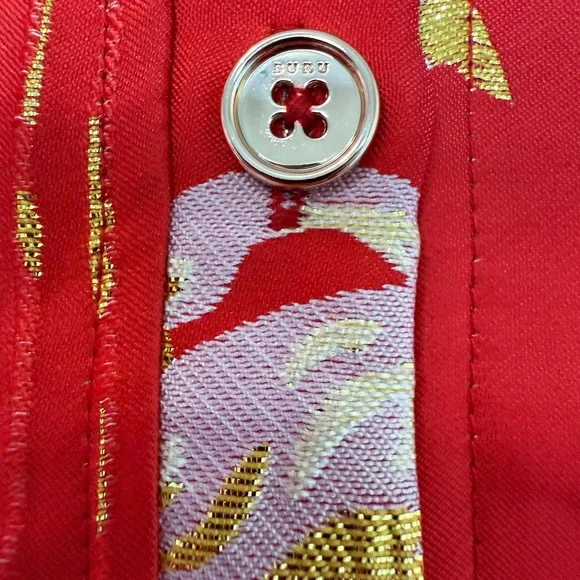 Flamingo Print Red Mini Dress Back Buttons Gold Accents Buru NWT - Picture 6 of 9